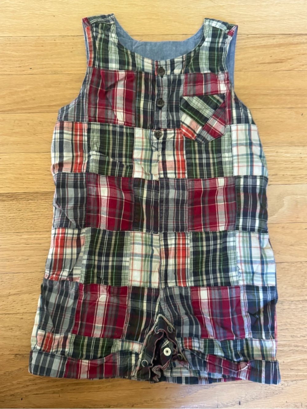 GAP 18-24 months Plaid Patchwork sleeveless Cotton Romper - Red Green blue